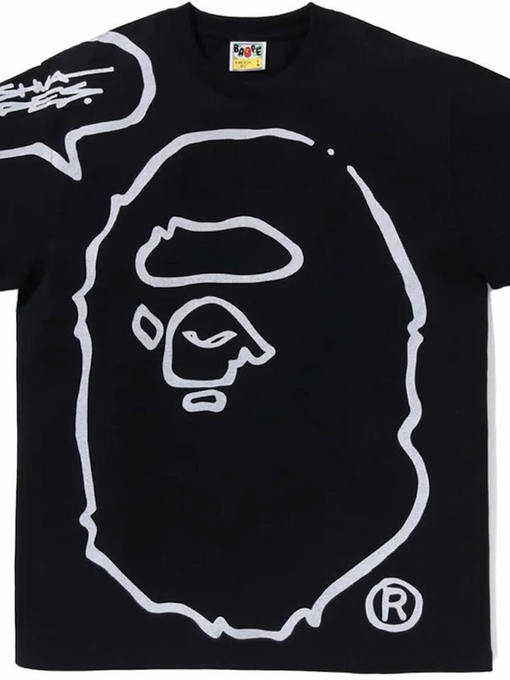 Bape Black Tee with White Ape Head Outline